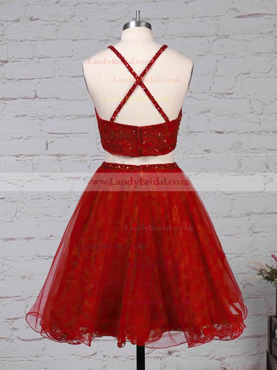 Lace Tulle Square Neckline Princess Short/Mini Beading Prom Dresses #LDB020105897