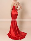 Satin V-neck Trumpet/Mermaid Sweep Train Split Front Prom Dresses #LDB020106413