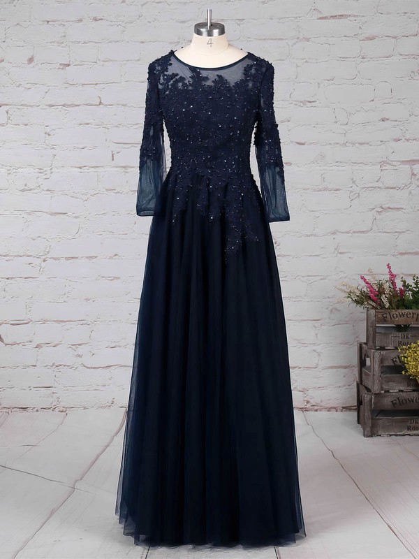 Tulle Scoop Neck A-line Floor-length Beading Mother of the Bride Dress #LDB01021678