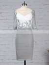 Chiffon Tulle V-neck Sheath/Column Knee-length Appliques Lace Mother of the Bride Dress #LDB01021682