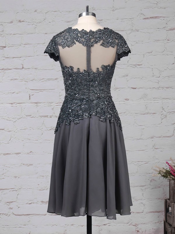 Chiffon Tulle V-neck A-line Knee-length Beading Mother of the Bride Dress #LDB01021725