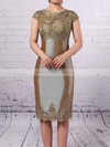 Lace Taffeta Scoop Neck Sheath/Column Knee-length Appliques Lace Mother of the Bride Dress #LDB01021672