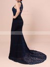 Lace Chiffon High Neck Trumpet/Mermaid Sweep Train Ruffles Bridesmaid Dresses #LDB01013462