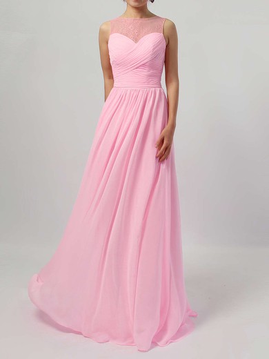 Lace Chiffon Scoop Neck A-line Floor-length Ruffles Bridesmaid Dresses #LDB01013478