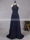 Lace Chiffon Scoop Neck A-line Sweep Train Bow Bridesmaid Dresses #LDB01013505