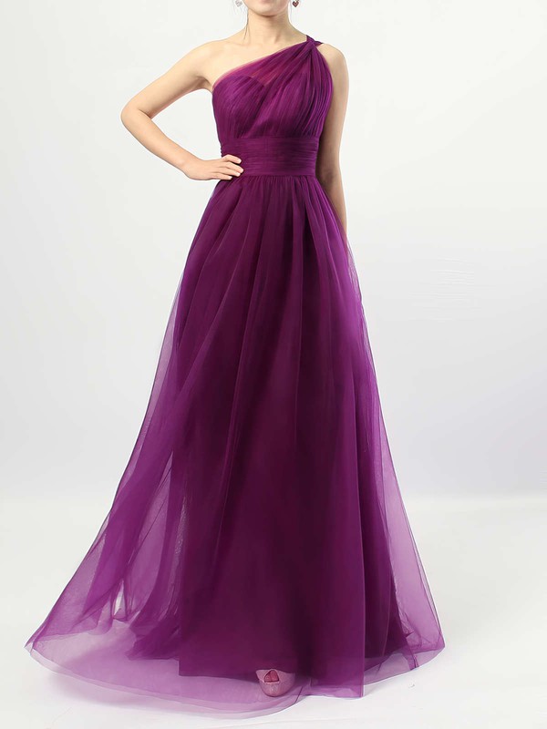 Tulle One Shoulder A-line Floor-length Ruffles Bridesmaid Dresses #LDB01013523