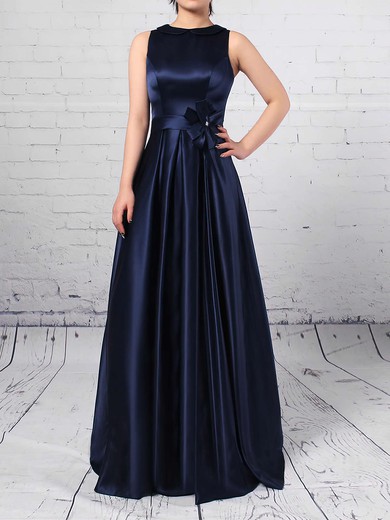 Satin Scoop Neck A-line Floor-length Sashes / Ribbons Bridesmaid Dresses #LDB01013544