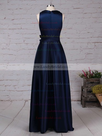 Satin Scoop Neck A-line Floor-length Sashes / Ribbons Bridesmaid Dresses #LDB01013544