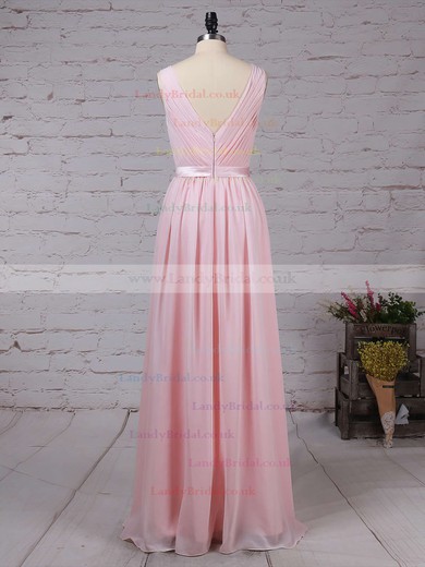 Chiffon Scoop Neck A-line Floor-length Sashes / Ribbons Bridesmaid Dresses #LDB01013550