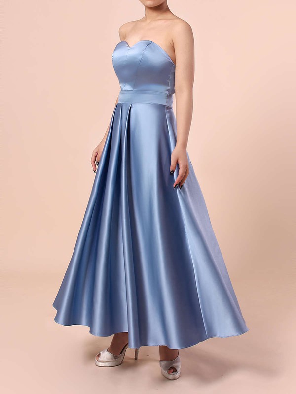 Satin Sweetheart A-line Tea-length Sashes / Ribbons Bridesmaid Dresses #LDB01013555