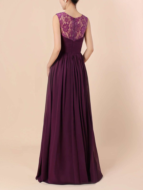 Lace Chiffon V-neck A-line Floor-length Ruffles Bridesmaid Dresses #LDB01013571