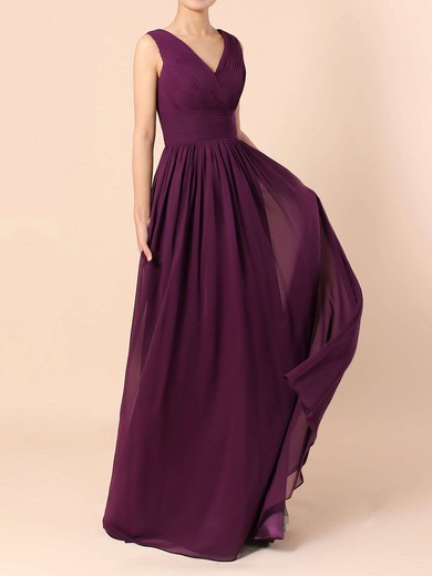 Lace Chiffon V-neck A-line Floor-length Ruffles Bridesmaid Dresses #LDB01013571