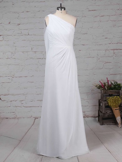 Chiffon One Shoulder Sheath/Column Floor-length Ruffles Bridesmaid Dresses #LDB01013575