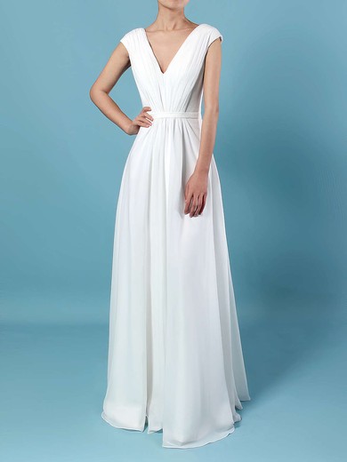 Chiffon V-neck A-line Floor-length Ruffles Bridesmaid Dresses #LDB01013587