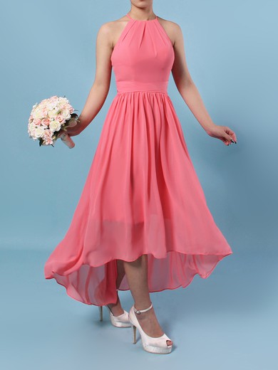 Chiffon Scoop Neck A-line Asymmetrical Ruffles Bridesmaid Dresses #LDB01013590