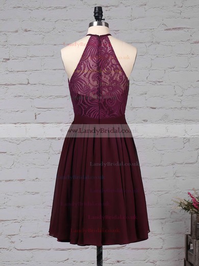Lace Chiffon Scoop Neck A-line Short/Mini Ruffles Bridesmaid Dresses #LDB01013592