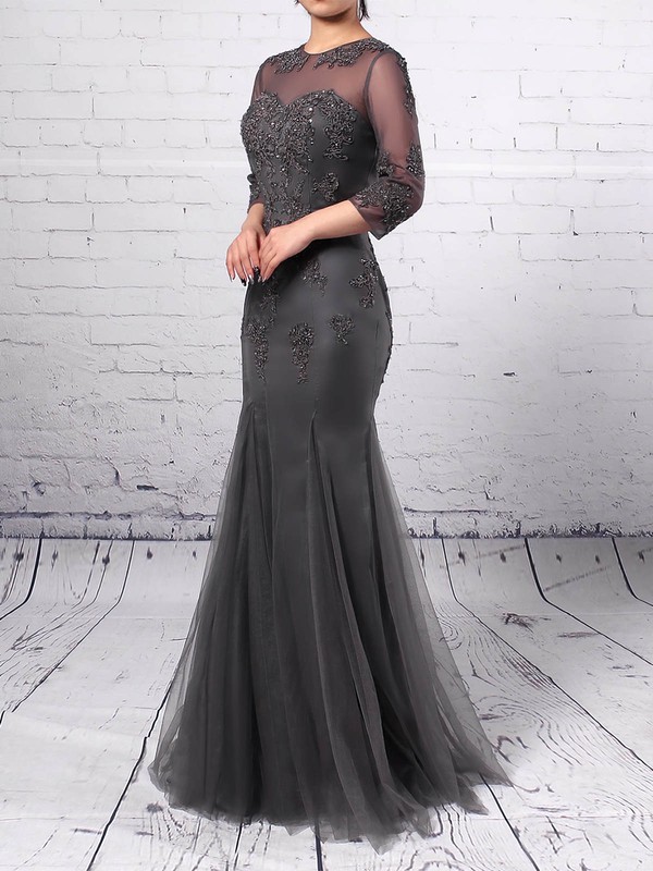 A-line Scoop Neck Tulle Floor-length Appliques Lace Mother of the Bride Dresses #LDB01021665