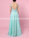 Chiffon Tulle Scoop Neck Sweep Train A-line Split Front Prom Dresses #LDB020105059