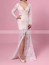 Trumpet/Mermaid V-neck Lace Floor-length Split Front Prom Dresses #LDB020104185
