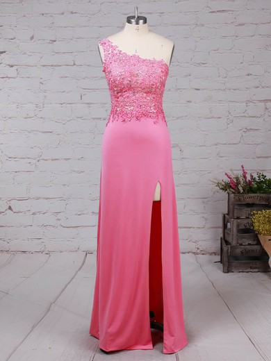 Tulle Jersey One Shoulder Floor-length Sheath/Column Beading Prom Dresses #LDB020105041