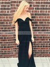 Silk-like Satin Off-the-shoulder Floor-length A-line Ruched Prom Dresses #LDB020105047