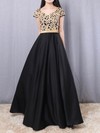 Satin V-neck Floor-length Princess Appliques Lace Prom Dresses #LDB020105063