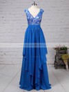 Lace Chiffon V-neck Floor-length A-line Beading Prom Dresses #LDB020105064