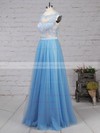 Tulle Scoop Neck Sweep Train A-line Appliques Lace Prom Dresses #LDB020105076