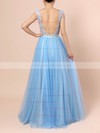 Tulle Scoop Neck Sweep Train A-line Appliques Lace Prom Dresses #LDB020105076