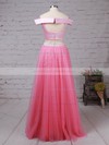Satin Tulle Off-the-shoulder Floor-length Princess Beading Prom Dresses #LDB020105077