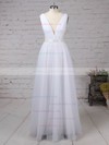 Tulle V-neck Floor-length A-line Sashes / Ribbons Prom Dresses #LDB020105079