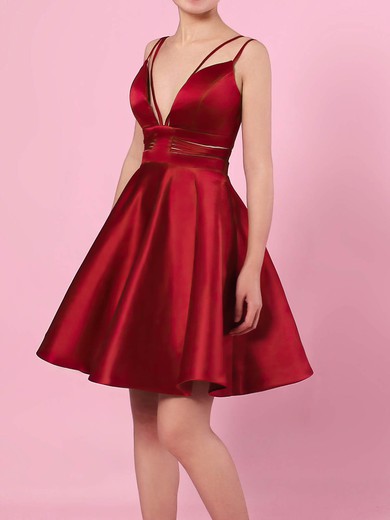 Satin V-neck Short/Mini A-line Pockets Prom Dresses #LDB020105080