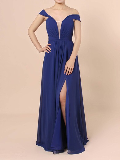 Chiffon Off-the-shoulder Floor-length A-line Ruffles Prom Dresses #LDB020105083