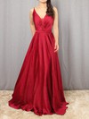 Satin Chiffon V-neck Floor-length A-line Sashes / Ribbons Prom Dresses #LDB020105086
