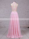 Chiffon Tulle High Neck Floor-length A-line Appliques Lace Prom Dresses #LDB020105092