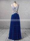 Chiffon V-neck Floor-length A-line Appliques Lace Prom Dresses #LDB020105095