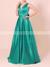 Satin V-neck Sweep Train Princess Bow Prom Dresses #LDB020105106