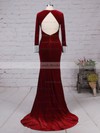 Velvet V-neck Sweep Train Sheath/Column Beading Prom Dresses #LDB020105108