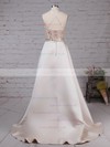 Satin Tulle Scoop Neck Sweep Train Ball Gown Beading Prom Dresses #LDB020105136