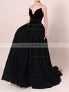 Organza Velvet V-neck Sweep Train Princess Prom Dresses #LDB020105825