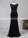 Lace Scoop Neck Floor-length Sheath/Column Sashes / Ribbons Prom Dresses #LDB020105828