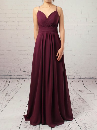 Lace Chiffon V-neck Floor-length A-line Ruffles Prom Dresses #LDB020105832