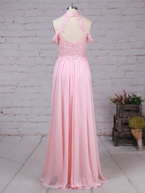 Chiffon Tulle V-neck Floor-length A-line Beading Prom Dresses #LDB020105842