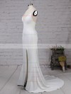Silk-like Satin V-neck Sweep Train Sheath/Column Split Front Prom Dresses #LDB020105856