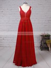 Chiffon Tulle V-neck Floor-length A-line Beading Prom Dresses #LDB020105861