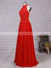 Lace Chiffon High Neck Floor-length A-line Beading Prom Dresses #LDB020105863