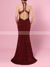 Tulle Jersey High Neck Floor-length Sheath/Column Beading Prom Dresses #LDB020105864