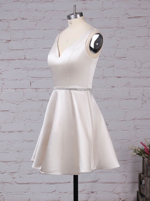 Satin V-neck Short/Mini A-line Beading Prom Dresses #LDB020105873