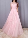 Tulle Scoop Neck Floor-length Princess Appliques Lace Prom Dresses #LDB020105893