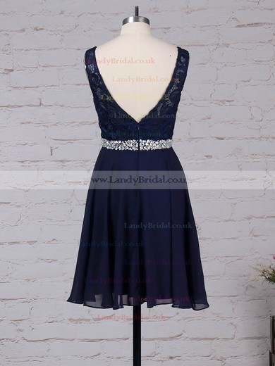 Lace Chiffon Scoop Neck Short/Mini A-line Beading Prom Dresses #LDB020105894